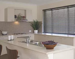 Security Screens QLD Window Coverings Blinds, Shutters & Curtains - Timber Venetian Blinds Dark Kitchen Security Screens QLD Window Coverings Blinds, Shutters & Curtains - Timber Venetian Blinds Dark Kitchen